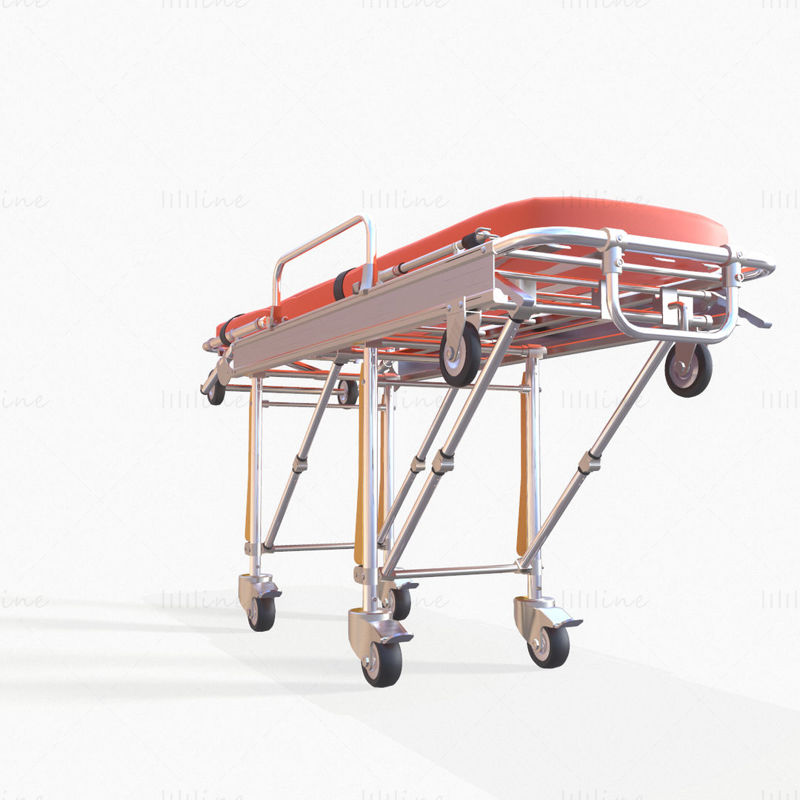 Modello 3D del carrello della barella dell'ambulanza
