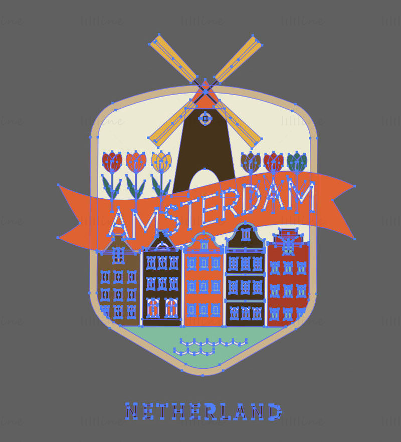 Amsterdam City iconic elements vector eps png