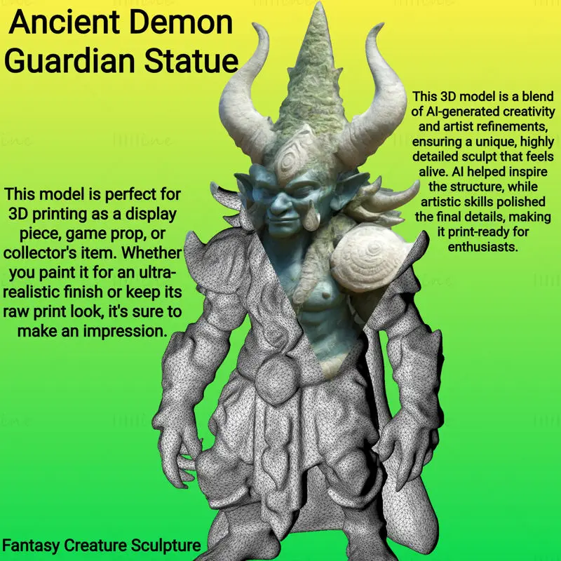 3D-printmodel van een oud Demon Guardian-standbeeld