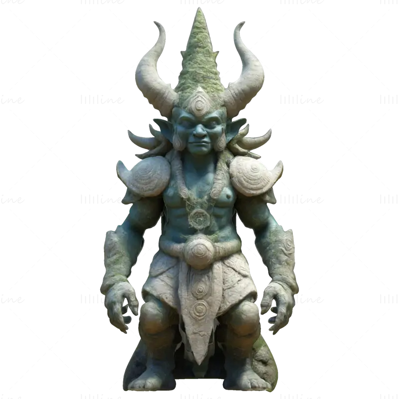 3D-printmodel van een oud Demon Guardian-standbeeld