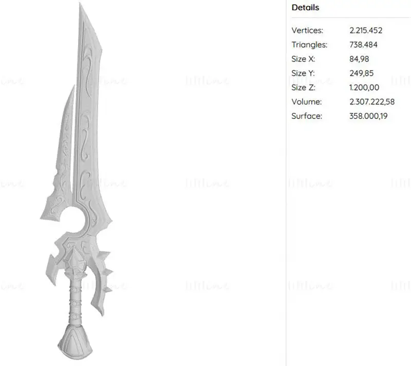 Anduin Wrynn WOW Sword 3D tiskový model STL