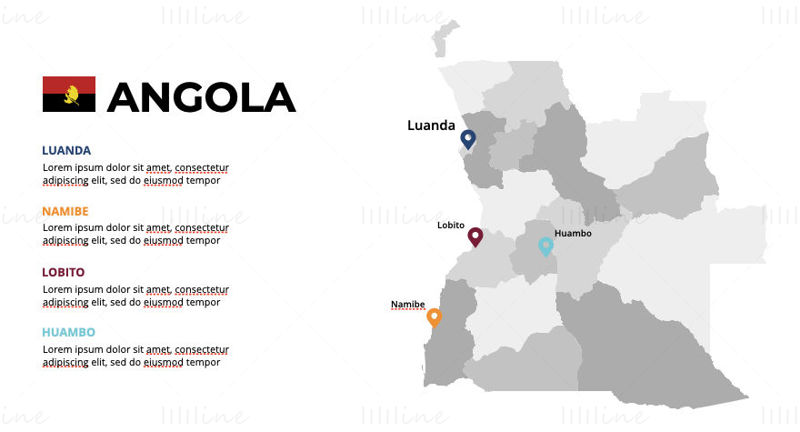 Angola Infographics Map szerkeszthető PPT és Keynote