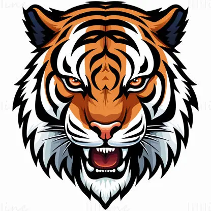 Angry tiger head with fierce expression, showing sharp teeth vector design