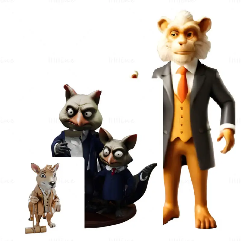 Anthropomorphic Animal Figurines 3D Print Model Collection