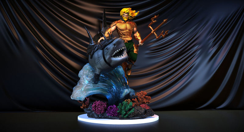 アクアマンとサメの3DプリントモデルSTL