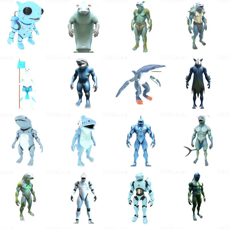 水下战士与海洋守护者 3D 打印模型系列