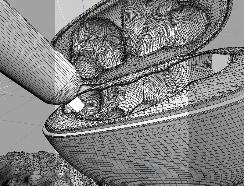 拱廊视图-蓝牙耳机悬挂在熔岩 3d 模型上