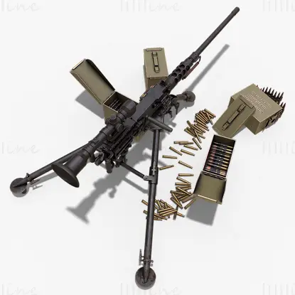 Ametralladora del ejército con mira óptica modelo 3d.