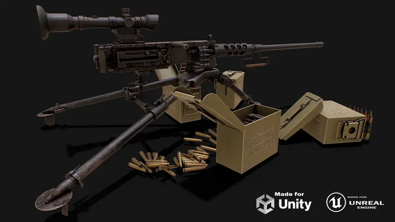 Ametralladora del ejército con mira óptica modelo 3d.