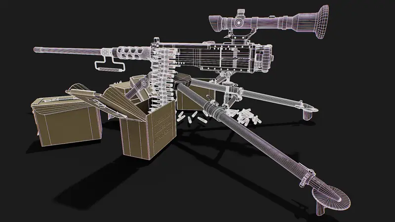 3D model vojaške mitraljeze z optičnim merilnikom