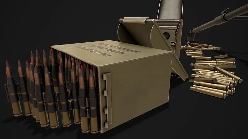 3D model armádního kulometu s optickým zaměřovačem