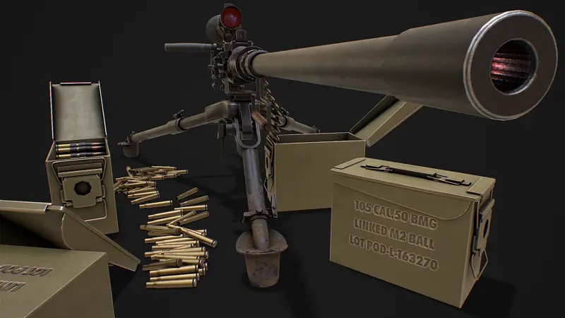 3D model armádního kulometu s optickým zaměřovačem