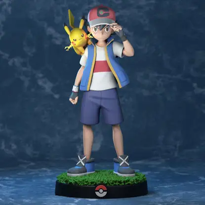 Ash - Satoshi and Pikachu - Pokemon Journeys Figure 3D Printing Model STL