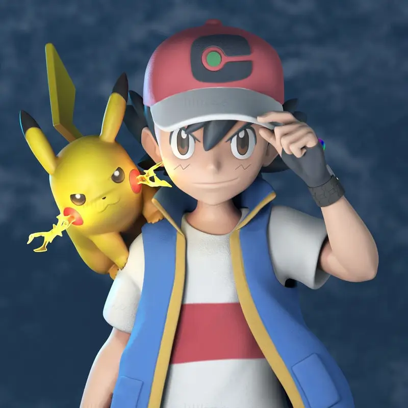 Ash - Satoshi and Pikachu - Pokemon Journeys Figure 3D Printing Model STL