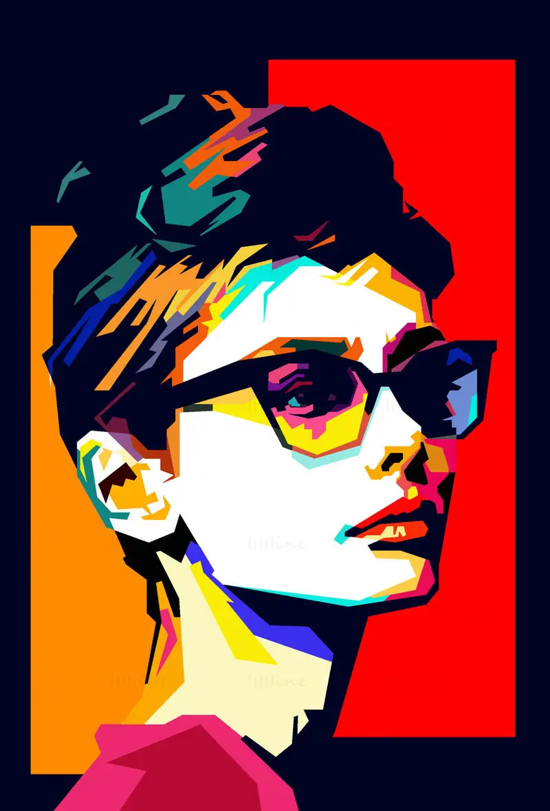 Audrey Hepburn, hollywoodske lepotne zvezde iz 60-ih, pop art WPAP vektor