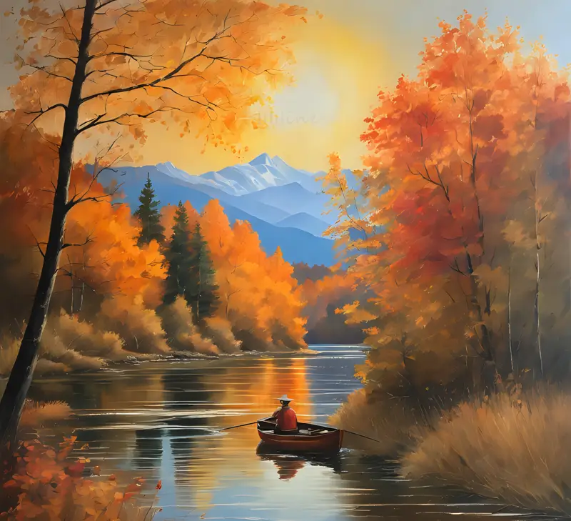 Autumn River Painting Illustration