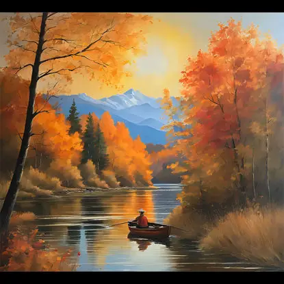 Illustration De Peinture De Rivière D'automne