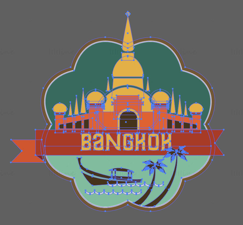 バンコク市の象徴的な要素ベクトル eps png