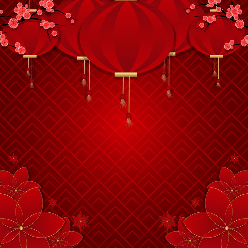 The Chinese new year 2023 design template with red lanterns and clouds on  the Light background.