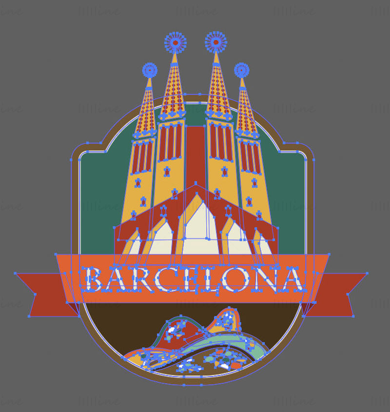 Barcelona City iconic elements vector eps png