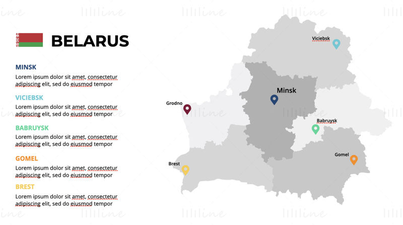 Modello PPT e keynote della mappa infografica della Bielorussia