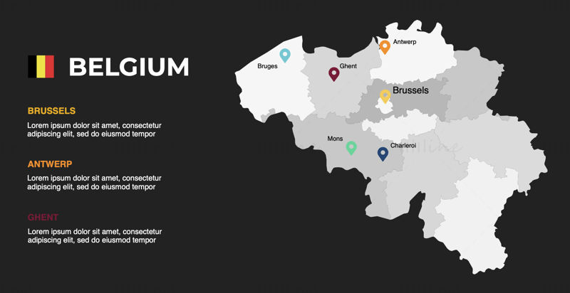 Belgická infografika mapa upravitelná PPT & Keynote