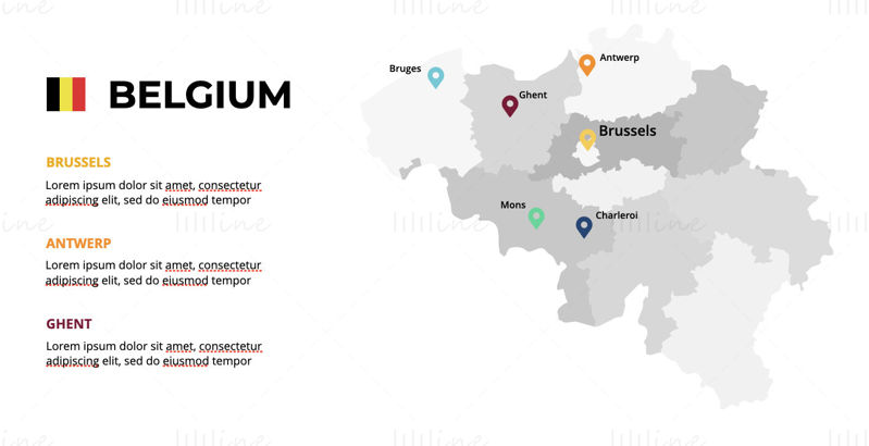 Mappa infografica Belgio PPT modificabile e nota chiave