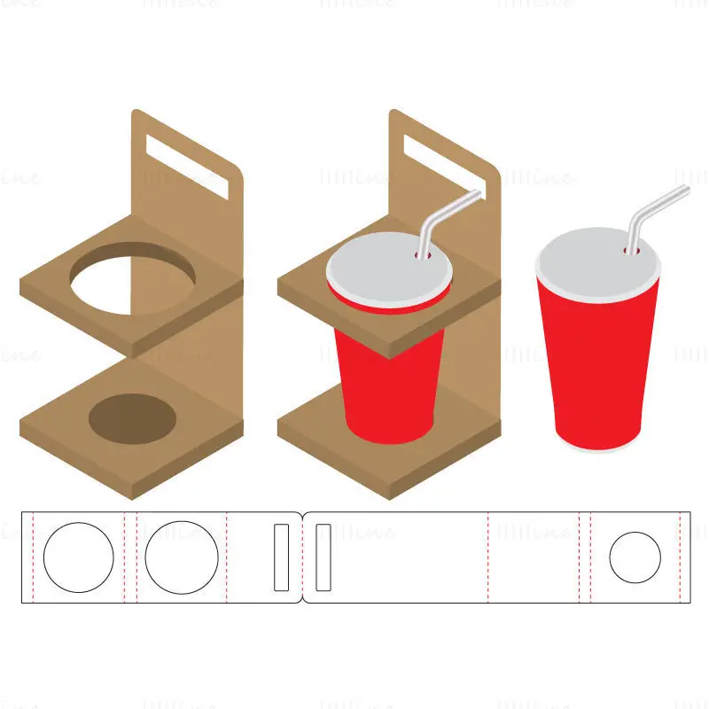 Beverage cup takeaway packaging dieline vector