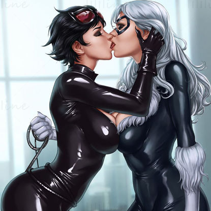 Chat noir embrasse chat femme modèle d'impression 3D STL