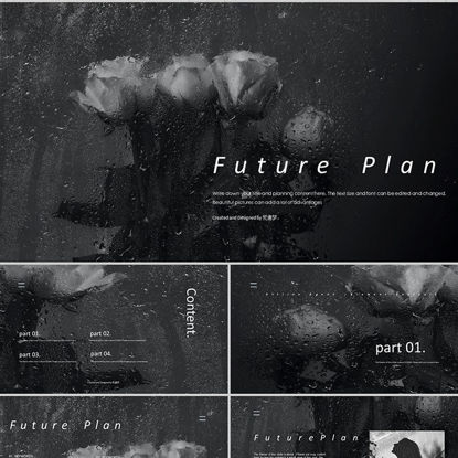 Black Flower and Water Droplets PowerPoint Template