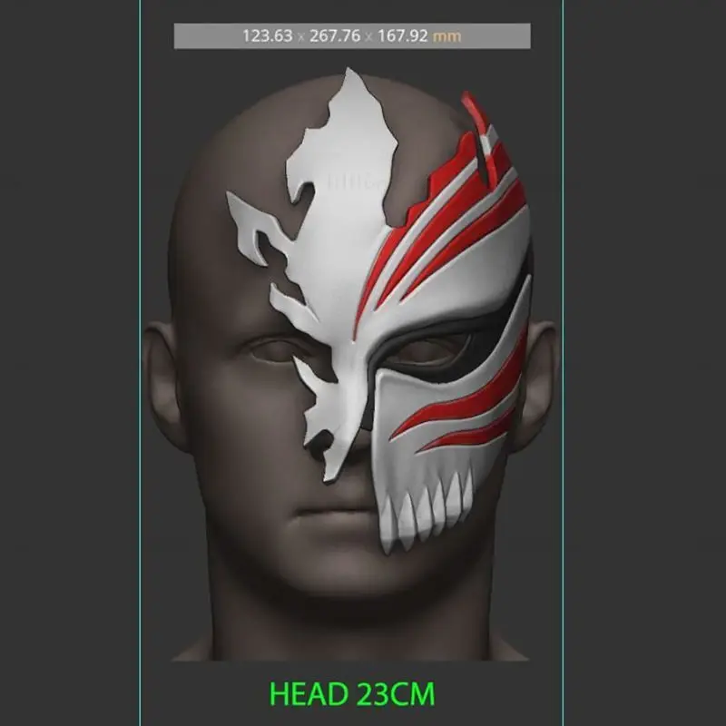 Bleach Ichigo Yarım İçi Boş Maske 3D Baskı Modeli STL