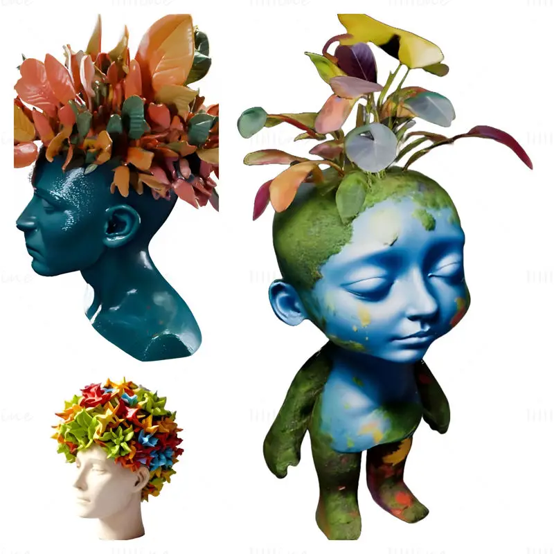 Collection « Blooming Minds » – Modèle d'impression 3D de jardinières à tête artistique