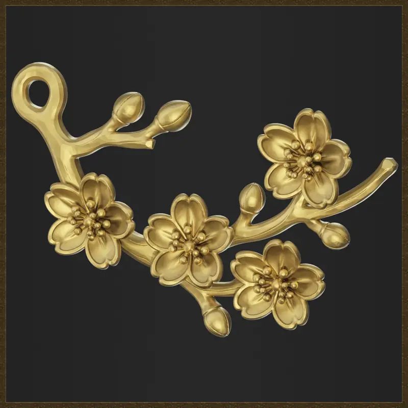 花の枝のジュエリーデザイン3Dプリントモデル