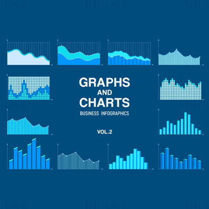 Blue data graphs and charts vector Infographic