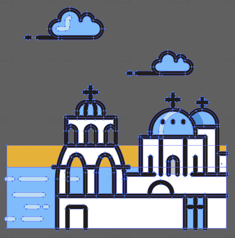Ilustración de vector de iglesia con cúpula azul