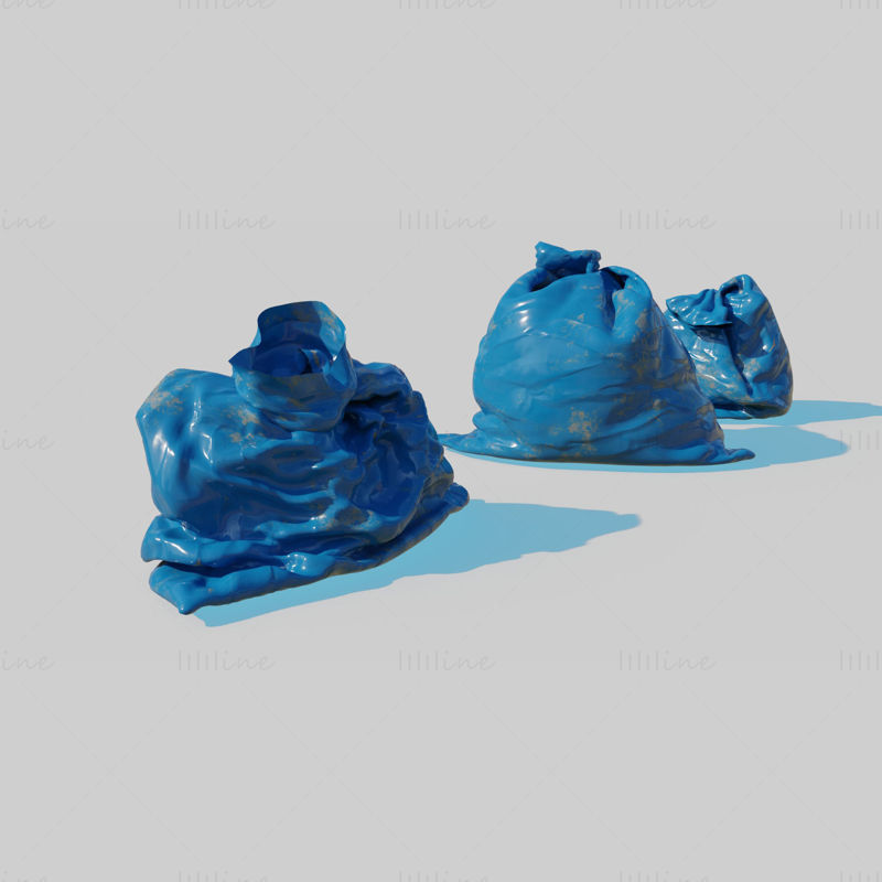 Pack de modèle 3D de sac poubelle bleu