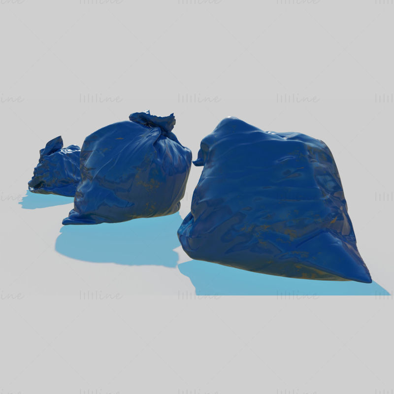 Paquete de modelo 3D de bolsa de basura azul
