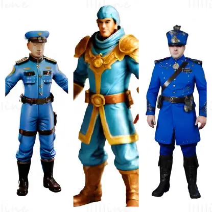 Collection de modèles d'impression 3D de personnages en uniforme bleu