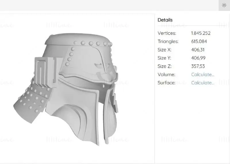 Samurajská helma Boba Fett 3D tiskový model STL