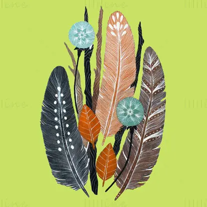 Boho Feathers Drawing (PNG)