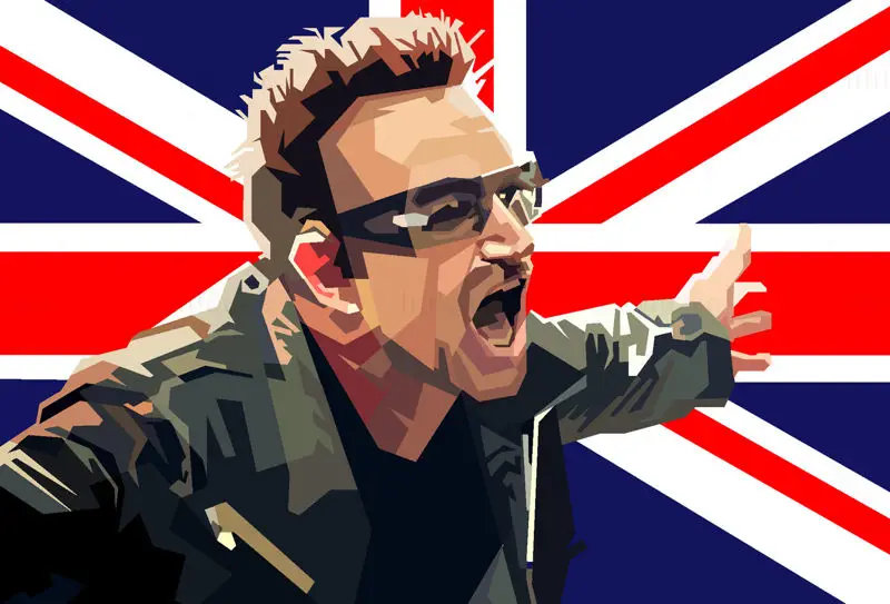 Bono U2 Cantor Banda de Rock Inglesa Retro Vector