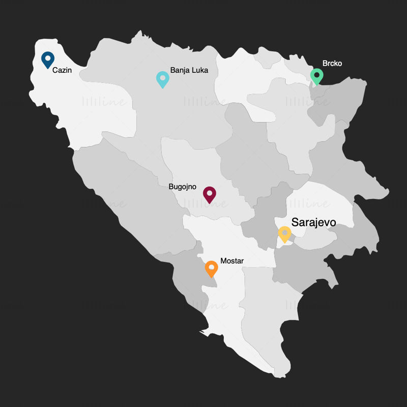 Bosnia-Hercegovina Infografikk-kart redigerbart PPT og Keynote
