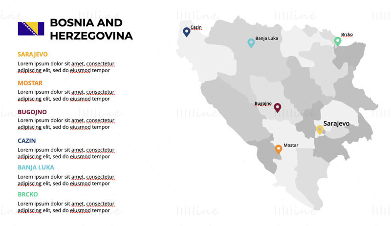 Bosnia and Herzegovina Infographics map editable PPT & Keynote
