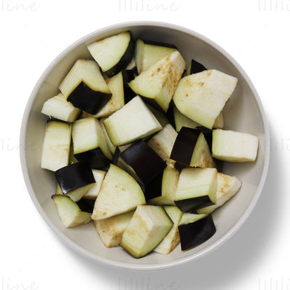 Bowl of sliced eggplant png