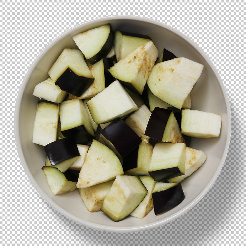 Bowl of sliced eggplant png
