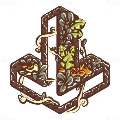 Brown Floral Down Arrow and Downward Icon with Vines