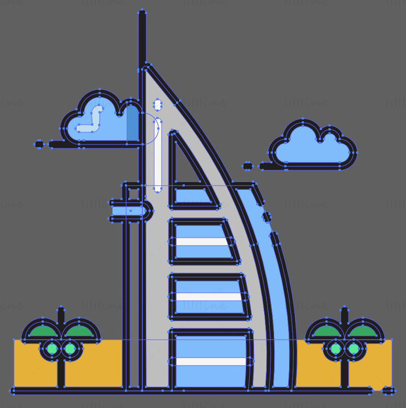 Burj Al Arab Hotel vector illustration