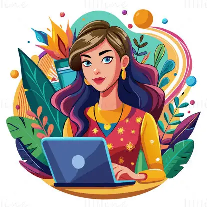 Business woman with laptop illustration