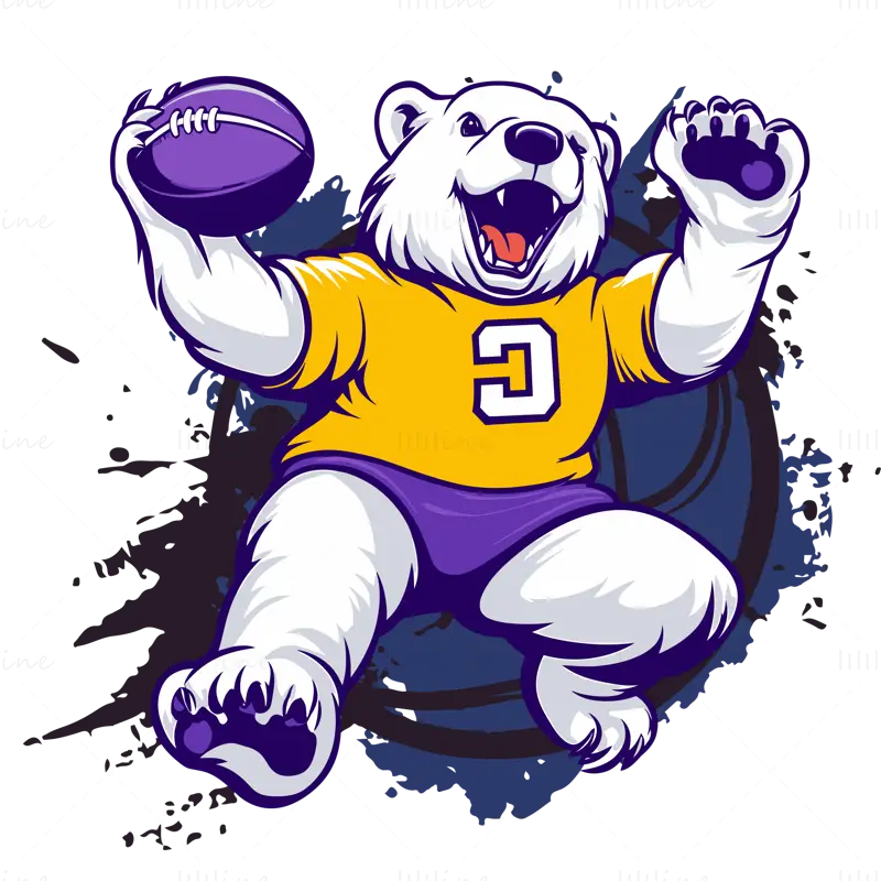 Cartoon polar bear playing rugby C vector illustration