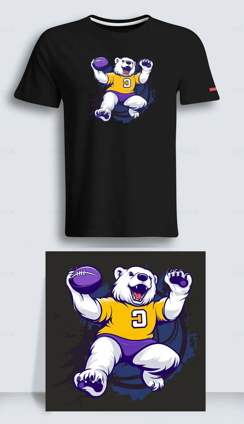 Cartoon polar bear playing rugby C vector illustration